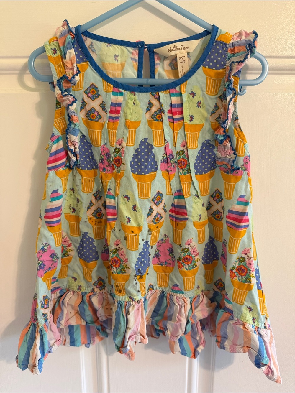 Matilda Jane Mint Ice Cream Print Ruffle Tank with Yellow Cones (4)